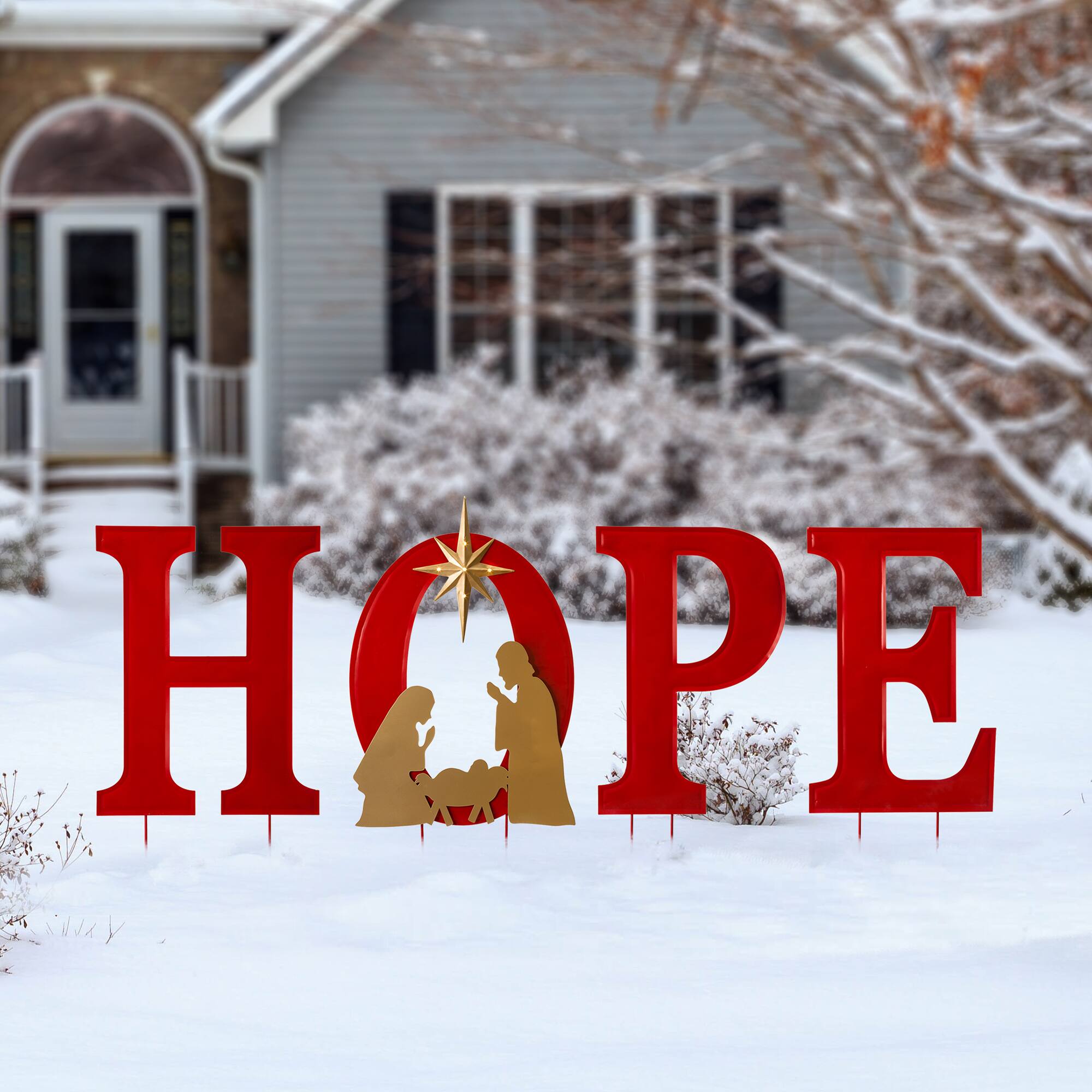 Glitzhome® 2.5ft. LED Metal Hope Yard Stake Set with Timer